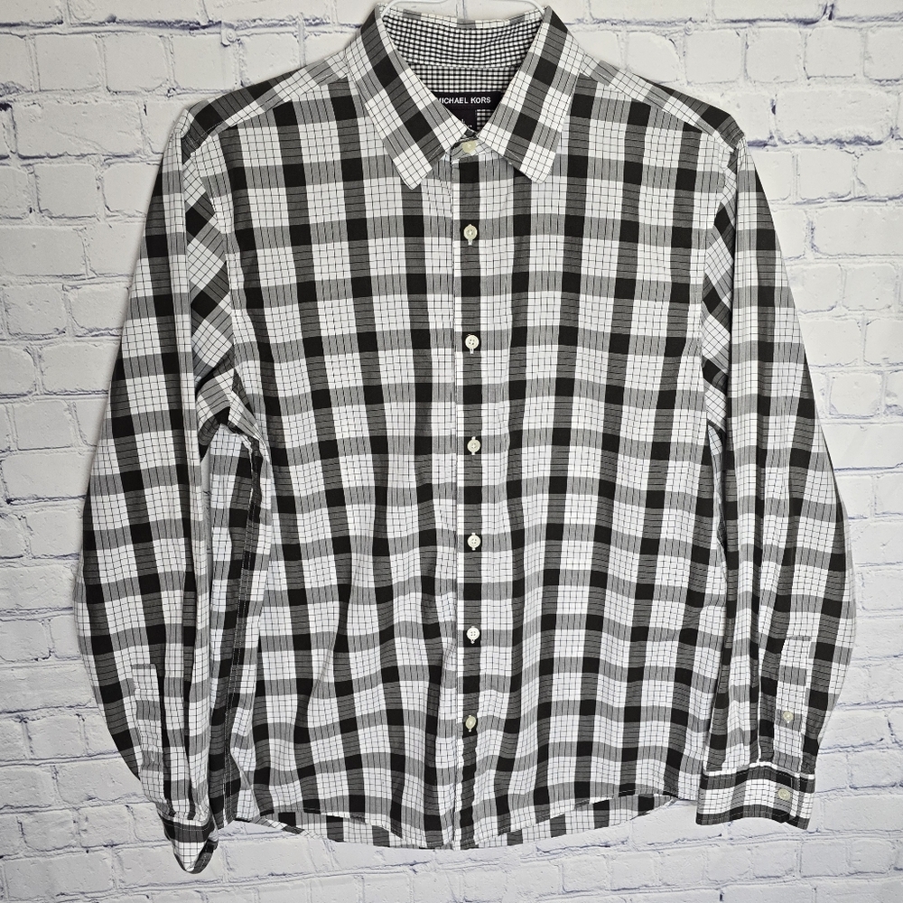 Michael Kors 100% Cotton Black and White Plaid Shirt L